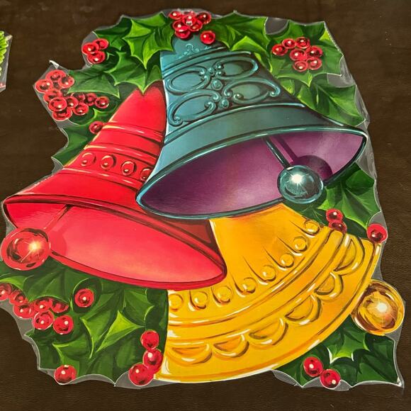 Vintage Christmas Holiday 4 Cut Outs Bell Candy Cane Poinsettia Bird Candle USA - Picture 6 of 12